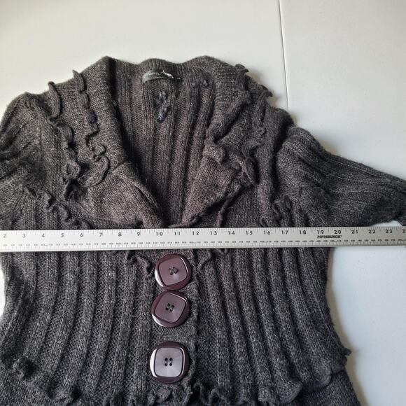 Pretty Angel Whimsigoth Cardigan Sweater Womens Large Gray Ruffle Hem Boho Fairy - Picture 6 of 8